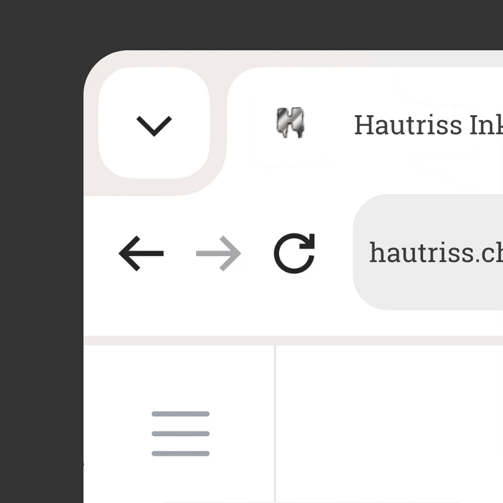 Das FavIcon von Hautriss inthneedle zeigt ein stilisiertes, metallisch wirkendes „H“ auf dunklem Hintergrund. Es fügt sich perfekt in das monochrome, kontrastreiche Designkonzept der Marke ein und vermittelt durch den metallischen Effekt Stärke, Präzision und einen handwerklich-authentischen Charakter – passend zum Tattoo-Studio-Stil.
