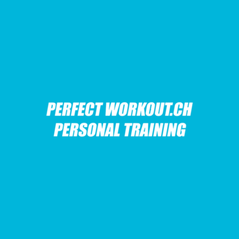 weisse schrift perfect workout personal training auf hellblauem hintergrund